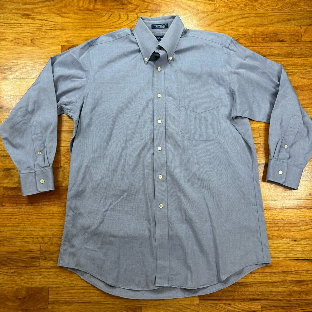 Paul Fredrick Mens Size 16-32 Dress Shirt Blue Two Ply Cotton Long Sleeve
